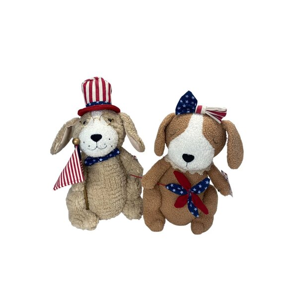 Patriotic Plush Dog Couple Girl and Boy With USA Flag & Accessories 4th of July - Picture 4 of 4